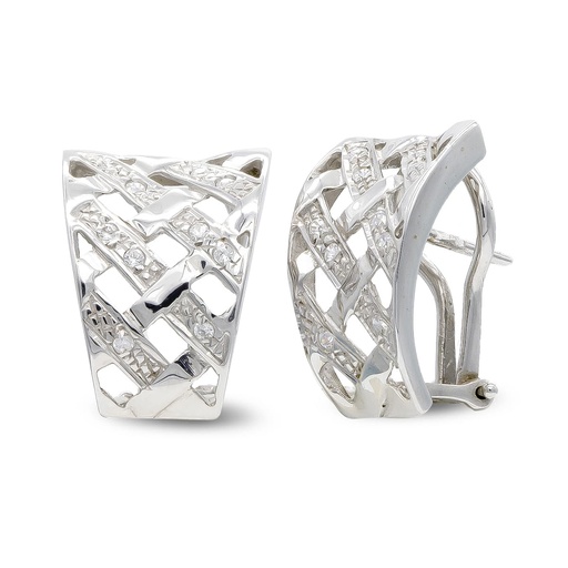 [P20137-1] 18K PENDIENTES ORO BLANCO Y CIRCONITAS CIERR OMEGA
