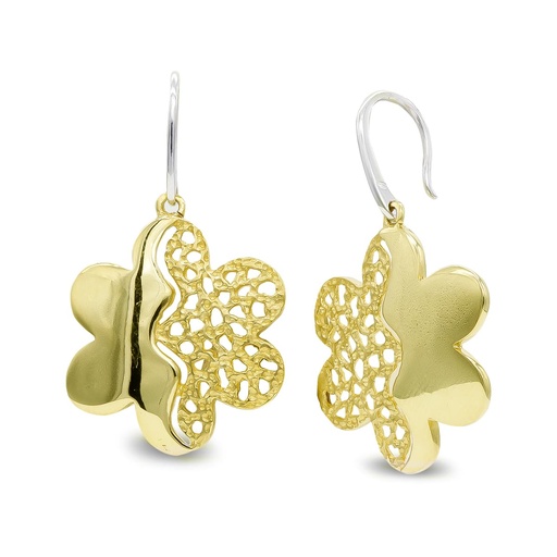 [P20143-1] 18K PENDIENTES ORO BICOLOR LARGOS FLOR