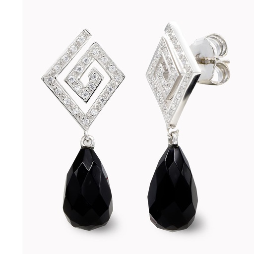 [P20146-1] 18K PENDIENTES ORO BLANCO ONIX. 38X15 MM