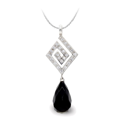 [P20146-5] 18K COLGANTE ORO BLANCO ONIX. 43X15 MM