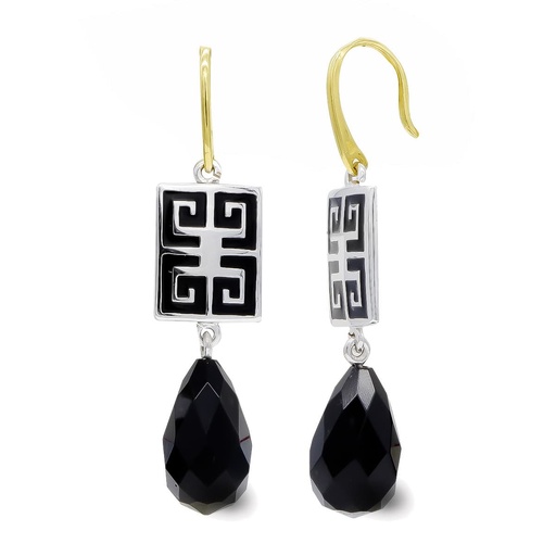 [P20147-1] 18K PENDIENTES ORO BICOLOR ONIX PERA