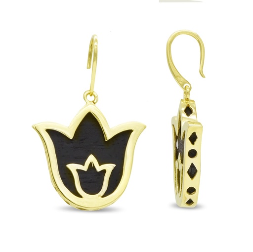 [P20148-1] 18K PENDIENTES ORO AMARILLO EBANO Y TULIPAN