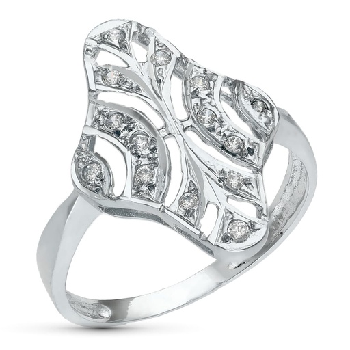 [P20156-2] 18K SORTIJA ORO BLANCO CON CIRCONITAS MOTIVO 20X15 MM