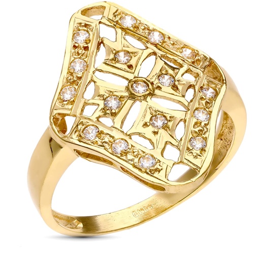 [P20157-2] 18K SORTIJA ORO AMARILLO CON CIRCONITAS MOTIVO ROMBO 21X15 MM