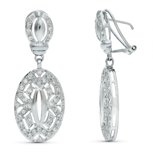 [P20158-1] 18K PENDIENTES ORO BLANCO JUEGO NOVIA CIRCONITAS 40X16 MM CIERRE OMEGA