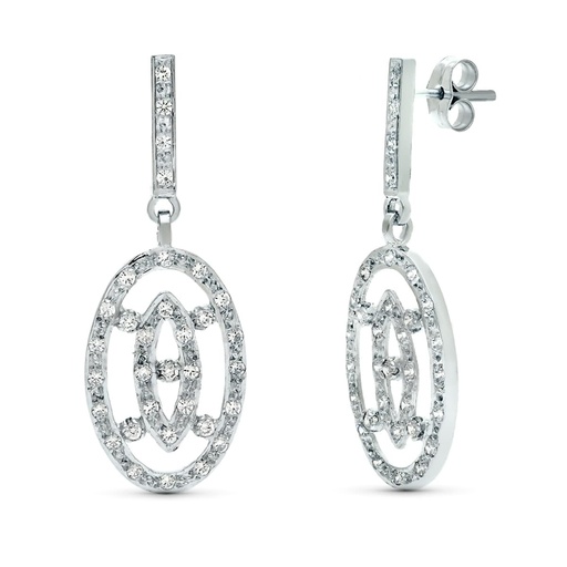[P20164-1] 18K PENDIENTES DOS CUERPOS ORO BLANCO JUEGO NOVIA 38X14 MM PRESION