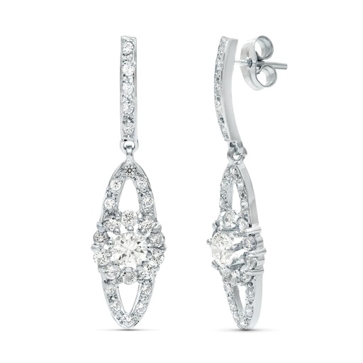 [P20165-1] 18K PENDIENTES ORO BLANCO JUEGO NOVIA CIRCONITAS 35X9 MM PRESION