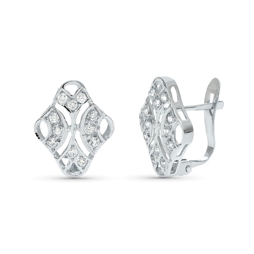 [P20166-1] 18K PENDIENTES ORO BLANCO JUEGO NOVIA CIRCONITAS 15X10 MM CIERRE CATALAN