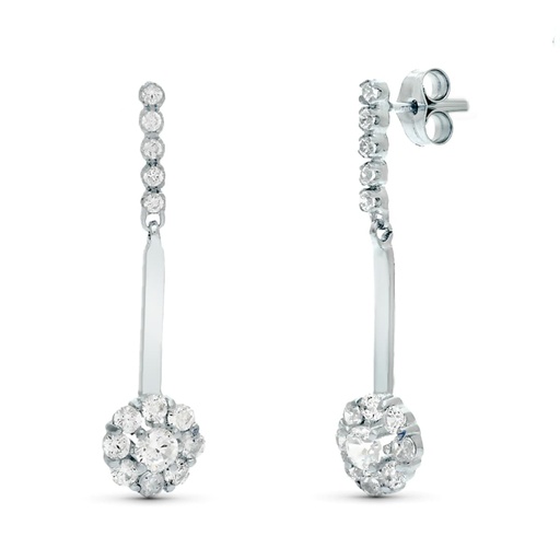 [P20167-1] 18K PENDIENTES DOS CUERPOS JUEGO DE NOVIAS CIRCONITAS 33X6 MM PRESION