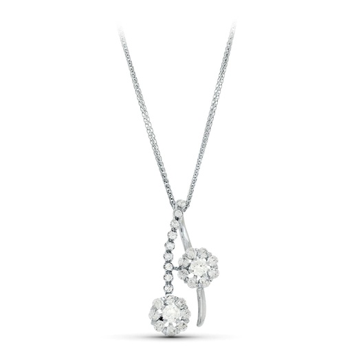 [P20167-3] 18K GARGANTILLA 45 CM ORO BLANCO JUEGO DE NOVIA CIRCONITAS MOTIVO 26X14 MM
