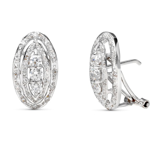 [P20188-1] 18K PENDIENTES ORO BLANCO JUEGO NOVIA CIRCONITAS CIERRE OMEGA 18X10 MM OMEGA