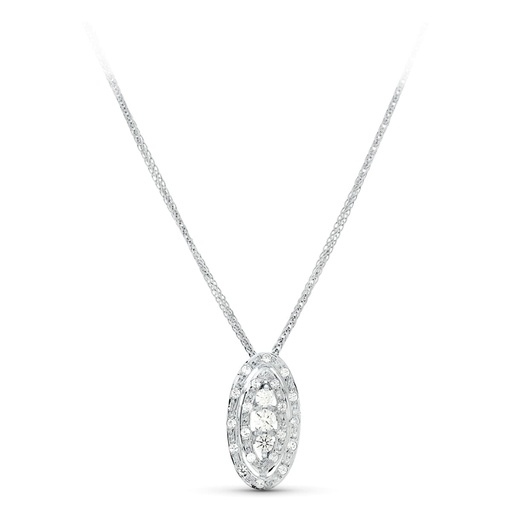 [P20188-3] 18K GARGANTILLA 45 CM ORO BLANCO JUEGO NOVIA CIRCONITAS MOTIVO OVAL 19X8 MM