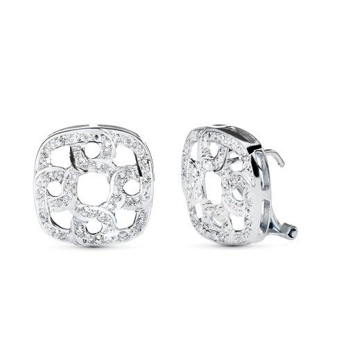 [P20191-1] 18K PENDIENTES ORO BLANCO JUEGO NOVIA 16X16 MM CIERRE OMEGA