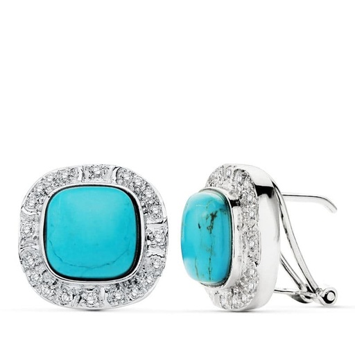 [P20218-1] 18K PENDIENTES TURQUESA 10 MM Y CIRCONITAS OMEGA 16 MM