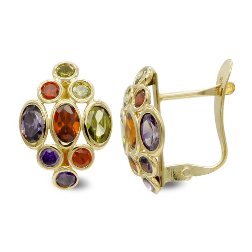 [P20225-1] 18K PENDIENTES ORO AMARILLO PIEDRAS COLORES CIERRE CATALAN