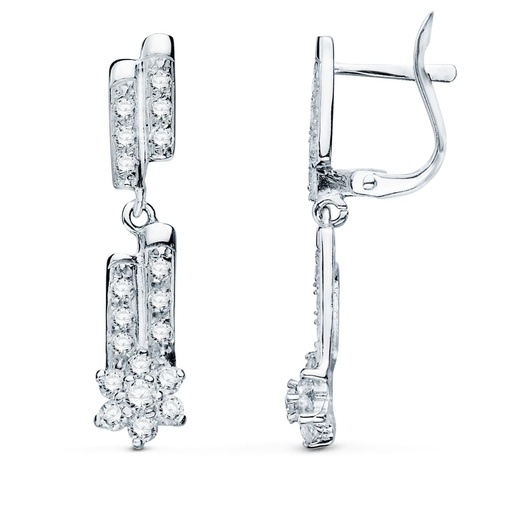[P20228-1] 18K PENDIENTES ORO BLANCO LARGOS CUAJOS Y CIRCONITAS 28X6 MM CIERRE CATALAN