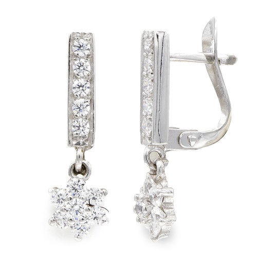 [P20229-1] 18K PENDIENTES ORO BLANCO LARGOS CIRCONITAS