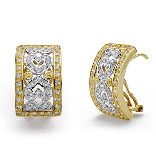 [P20231-1] 18K PENDIENTES BICOLOR CIRCONITAS OMEGA 20X12 MM