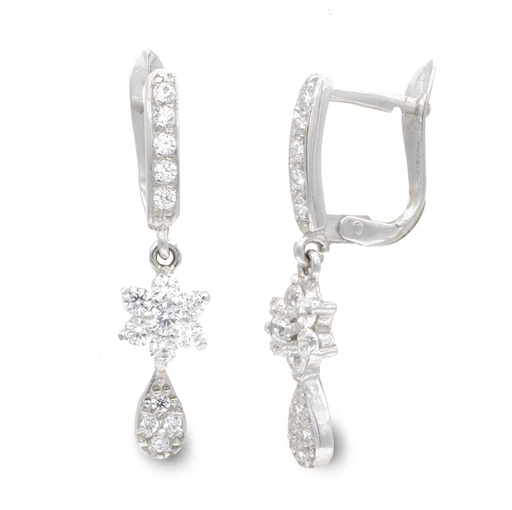 [P20242-1] 18K PENDIENTES ORO BLANCO LARGOS Y CIRCONITAS 25X5 MM