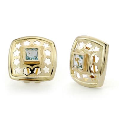 [P20267-1] 18K PENDIENTES ORO AMARILLO PIEDRA CUADRADA OMEGA 20 MM