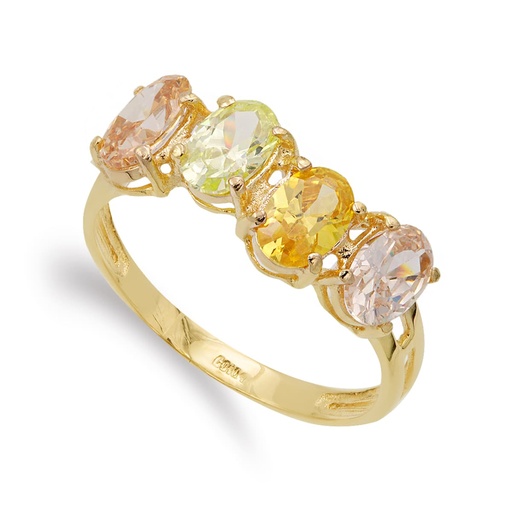 [P20302-2] 18K SORTIJA ORO AMARILLO CON CIRCONITA DE COLOR OVAL 6X4 MM