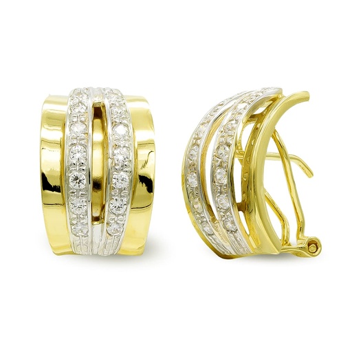 [P20320-1] 18K PENDIENTES ORO BICOLOR CON CIRCONITAS CIERRE OMEGA