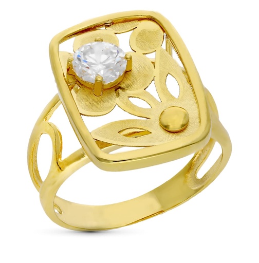 [P20325-2] 18K SORTIJA ORO AMARILLO FLOR LASER CON CIRCONITA