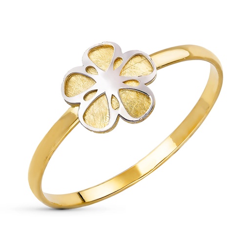[P20336-2] 18K SORTIJA ORO BICOLOR MARGARITA FLOR ANCHO TOTAL 8 MM