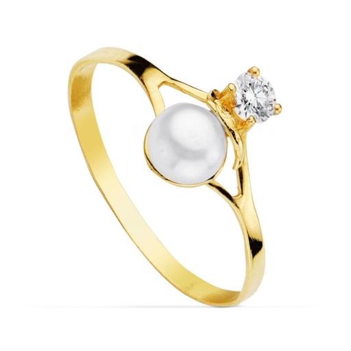 [P20338-2] 18K SORTIJA PERLA Y CIRCONITA