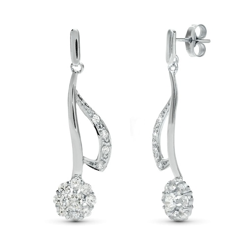 [P20348-1] 18K PENDIENTES ORO BLANCO JUEGO NOVIA LARGOS CUAJO 35X11 MM PRESION