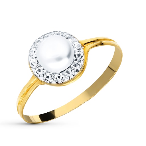 [P20356-2] 18K SORTIJA ORO AMARILLO COMUNION PERLA Y CIRCONITAS