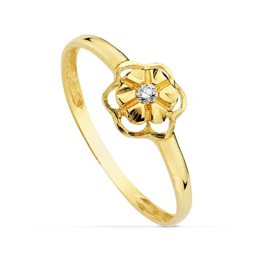 [P20357-2] 18K SORTIJA FLOR Y CIRCONITA