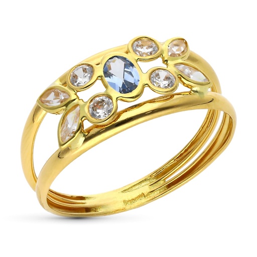 [P20374-2] 18K SORTIJA ORO AMARILLO PIEDRA COLOR Y CIRCONITA