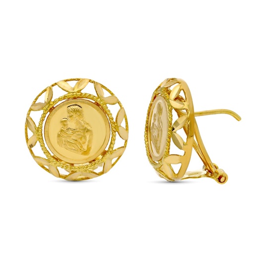 [P20376-1] 18K PENDIENTES ORO AMARILLO MADRE REDONDOS 16X16 MM