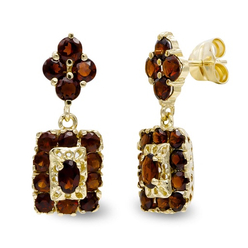 [P20380-1] 18K PENDIENTES ORO AMARILLO LARGOS GRANATES CIERRE PRESION