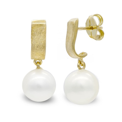 [P20382-1] 18K PENDIENTES ORO AMARILLO RAYADO Y PERLA 10 MM