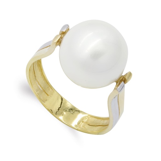 [P20383-2] 18K SORTIJA ORO BICOLOR PERLA 12 MM