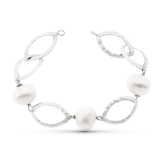 [P20396-4] 18K PULSERA ORO BLANCO 18 CM PERLA CULTIVADAS 14 MM
