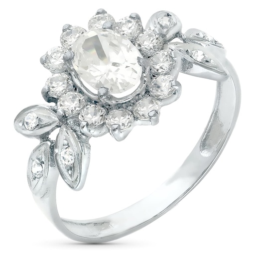 [P20415-2] 18K SORTIJA ORO BLANCO JUEGO NOVIA CENTRO 8X6 CIRCONITA Y HOJAS CIRCONITAS