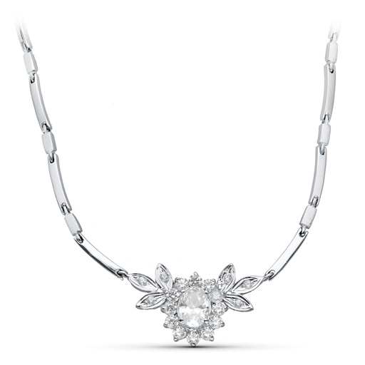[P20415-3] 18K GARGANTILLA ORO BLANCO JUEGO NOVIA CENTRO 8X6 MM 45CM CIERRE MOSQUETON