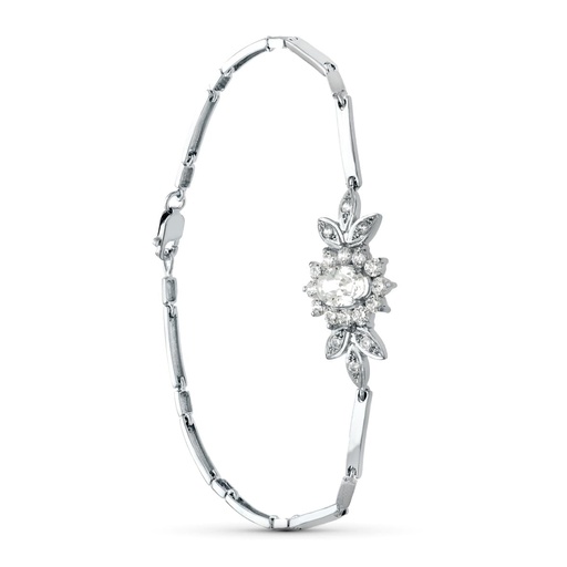 [P20415-4] 18K PULSERA ORO BLANCO JUEGO NOVIA CENTRO 8X6 MM CIRCONITA 19CM MOSQUETON
