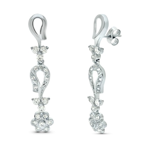 [P20417-1] 18K PENDIENTES ORO BLANCO JUEGO NOVIA ARTICULADO CIRCONITAS 42X7 MM PRESION