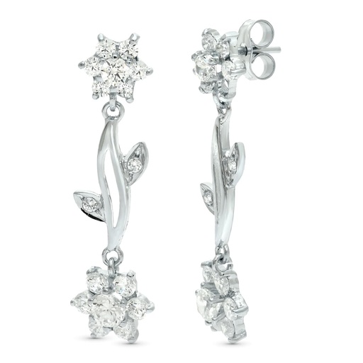 [P20418-1] 18K PENDIENTES ORO BLANCO JUEGO NOVIA CUAJO DE CIRCONITAS 30X9 MM PRESION