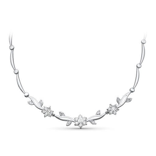 [P20418-3] 18K GARGANTILLA ORO BLANCO JUEGO NOVIA FLORES CIRCONITAS 45CM CIERRE MOSQUETON