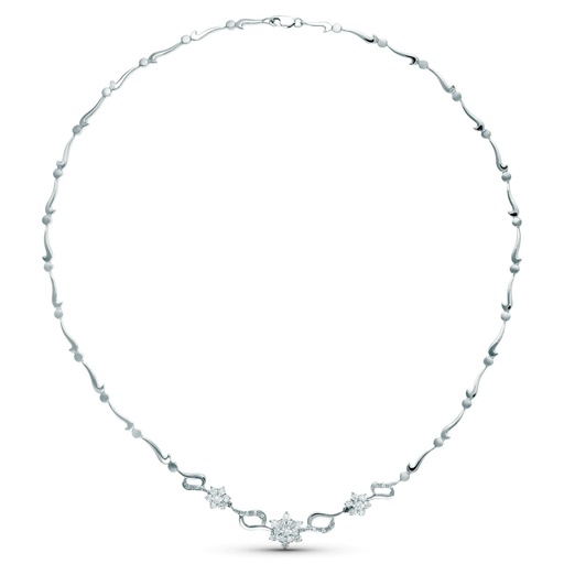 [P20419-3] 18K GARGANTILLA ORO BLANCO JUEGO NOVIA CENTRO PIÑA CIRCONITAS 45 CM MOSQUETON