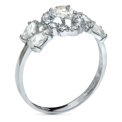 [P20421-2] 18K SORTIJA ORO BLANCO JUEGO NOVIA CIRCONITA PERA ANCHO TOTAL 11 MM