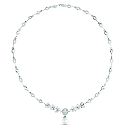 [P20421-3] 18K GARGANTILLA ORO BLANCO PERLA CULTIVADA 10 MM LONGITUD 45 CM CIERRE MOSQUETON