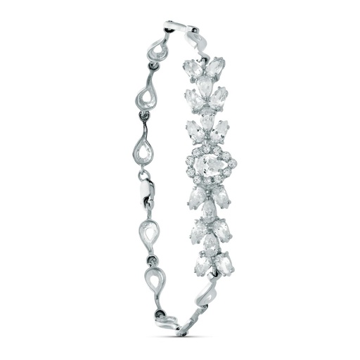 [P20421-4] 18K PULSERA ORO BLANCO JUEGO NOVIA CIRCONITAS 18.50 CM CIERRE MOSQUETON