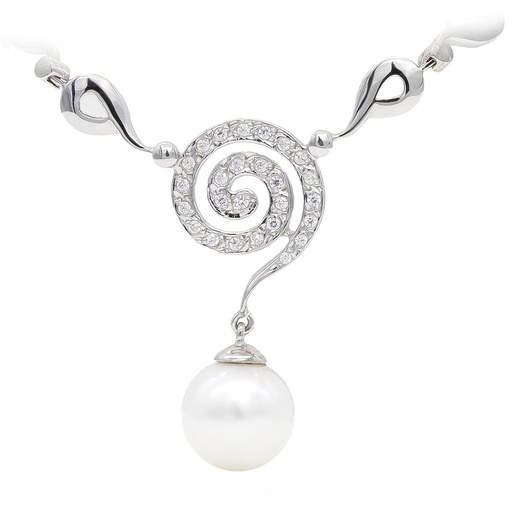 [P20422-3] 18K GARGANTILLA ORO BLANCO Y PERLA 10 MM