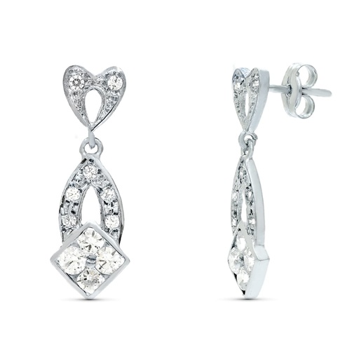[P20426-1] 18K PENDIENTES ORO BLANCO JUEGO NOVIA 24X7 MM CIERRE PRESION
